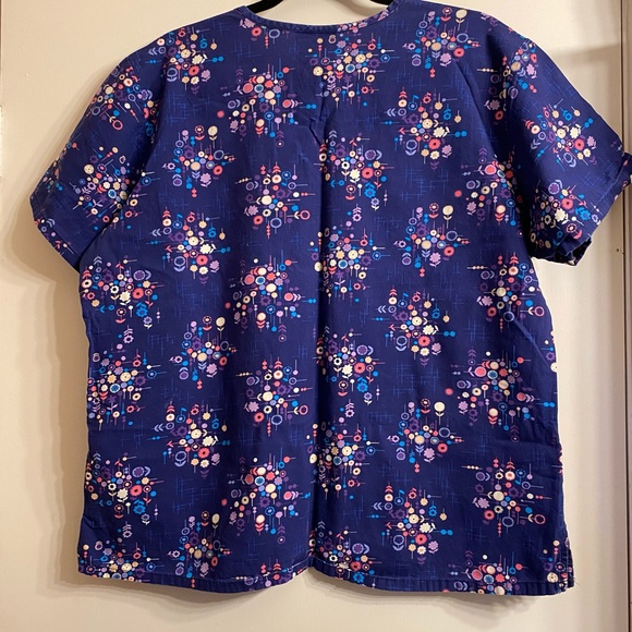 Wrap style vneck pullover SB Scrubs top nurse medical uniform women L dark blue - Picture 2 of 11